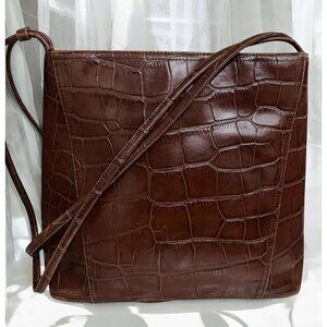 Vintage Worthington Brown Croc Embossed Leather 3 Compartment Shoulder Bag